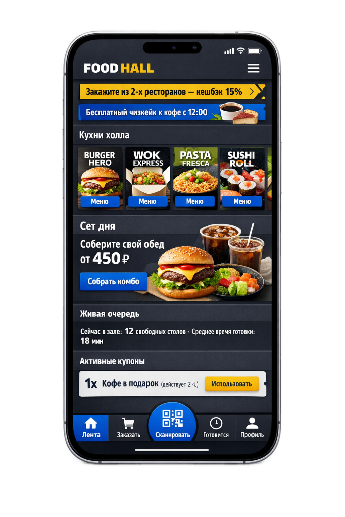 Фуд-холл с зонами