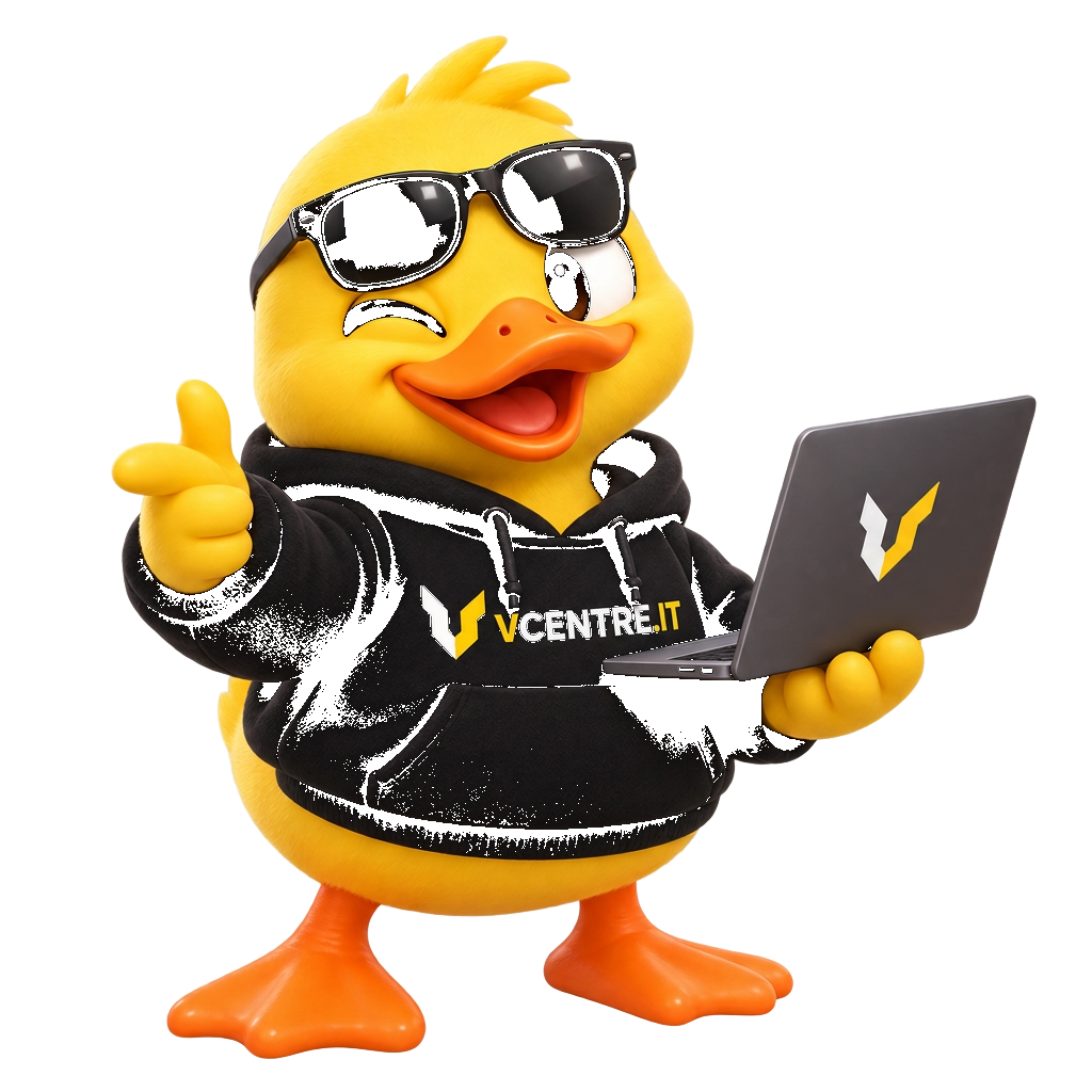 Маскот VCENTRE.IT — жёлтый утёнок в чёрном худи